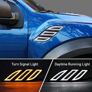 OVOVS Led Fender Vents Lighting with Amber Sequential Turn Signal Light White DRL for Ford Raptor 2017 up