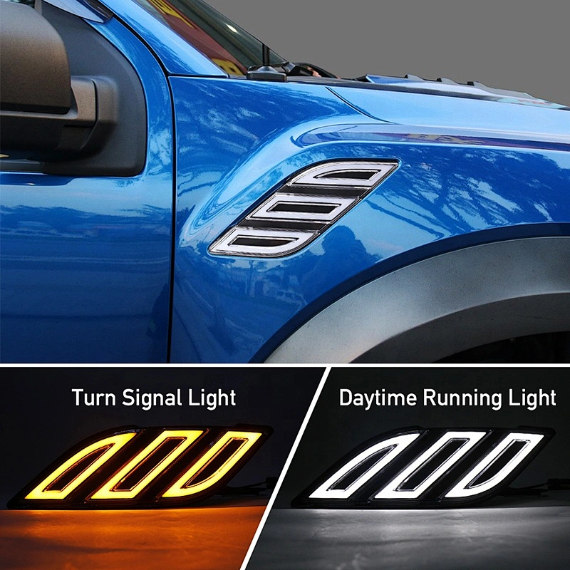 OVOVS Led Fender Vents Lighting with Amber Sequential Turn Signal Light White DRL for Ford Raptor 2017 up
