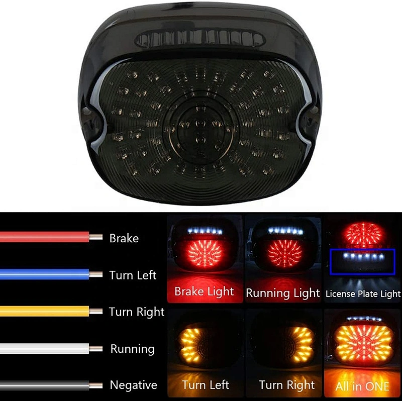 OVOVS 12v Motorcycle Led Tail Light Smoked Lens Taillights Brake Turn Signal License Plate Tail Light for Harley Dynas