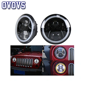 OVOVS 7 inch Round LED Headlight with High/Low Beam White Halo DRL for Jeep Wrangler Off Road Harley Davidson Motorcycle