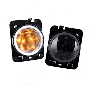 OVOVS Amber Front LED Side Marker Light with White Halo Jk Fender Flare Turn Signal for Jeep JK