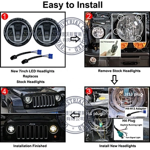OVOVS 7 inch LED Headlights with Amber Turn Lights V Type White halo DRL High/ Low Beam for Jeep Hummer Land Rover Lada Urban