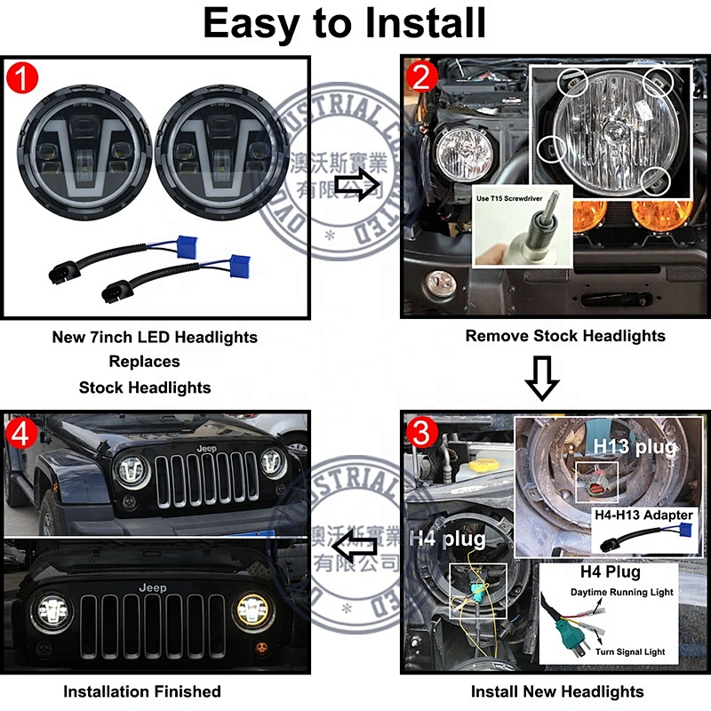 OVOVS 7 inch LED Headlights with Amber Turn Lights V Type White halo DRL High/ Low Beam for Jeep Hummer Land Rover Lada Urban
