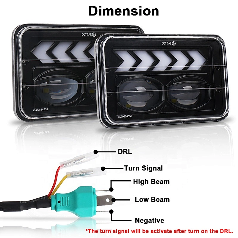 OVOVS 4x6 Inch Led Headlight 12v Square Trucks Headlights with DRL Turn Signal Light for Jeep Cherokee xj