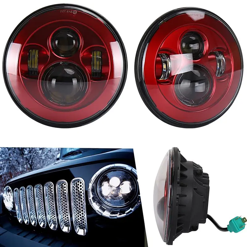 OVOVS 7 inch Red LED Headlights for Lada Urban 4x4 SUV Wrangler JK