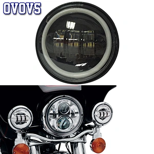 OVOVS 4.5 inch Round LED Fog Lights with White Halo DRL Angle Eye for Harley Davidson Motorcycle