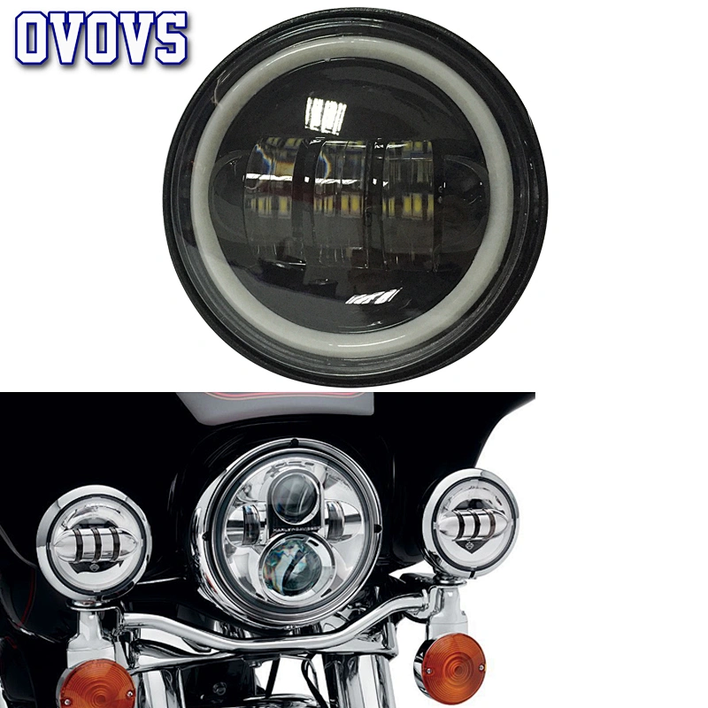 OVOVS 4.5 inch Round LED Fog Lights with White Halo DRL Angle Eye for Harley Davidson Motorcycle
