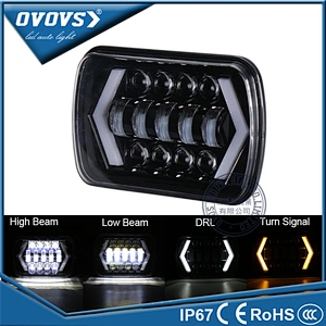 OVOVS 5X7'' LED Headlight Yellow White DRL Turn Signal Lights anti flicker for Jeep XJ MJ truck 4X4