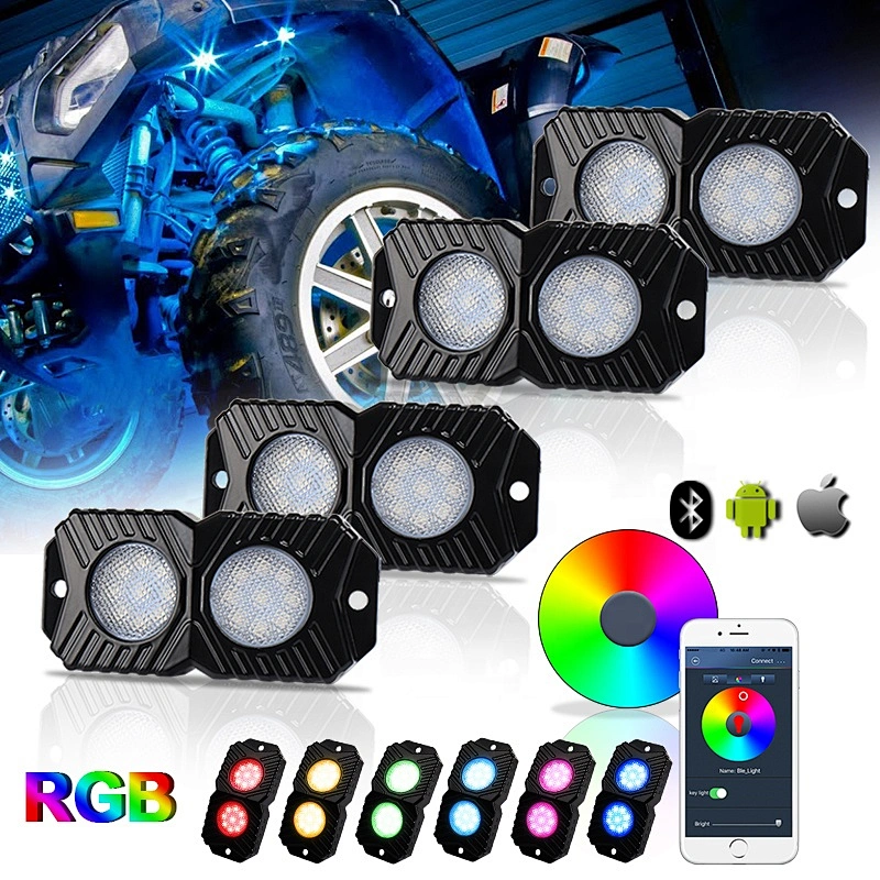 4pods app bluetooth 12V rgb led rock light 18W led under car rock light for 4x4 offroad, SUV, Trucks