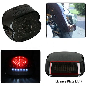 OVOVS 12v Motorcycle Led Tail Light Smoked Lens Taillights Brake Turn Signal License Plate Tail Light for Harley Dynas