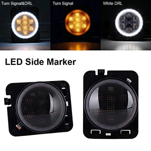 OVOVS Amber Front LED Side Marker Light with White Halo Jk Fender Flare Turn Signal for Jeep JK