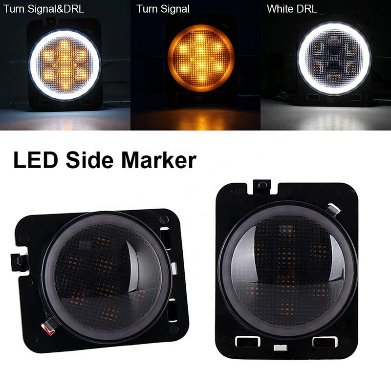 OVOVS Amber Front LED Side Marker Light with White Halo Jk Fender Flare Turn Signal for Jeep JK
