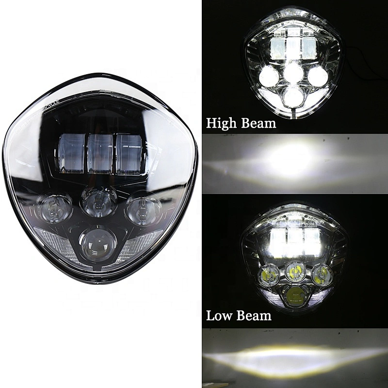 OVOVS Black 60W LED Headlight with High/Low Beam White DRL 12V Motorcycle Headlamp for Victory Cross Road Country