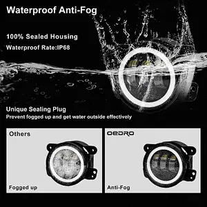 OVOVS Off Road 30W 4 inch LED Fog Lights with Angle Eye White Halo DRL for Jeep Wrangler