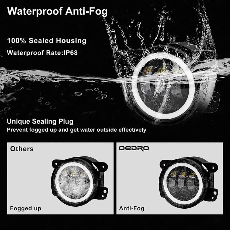 OVOVS Off Road 30W 4 inch LED Fog Lights with Angle Eye White Halo DRL for Jeep Wrangler