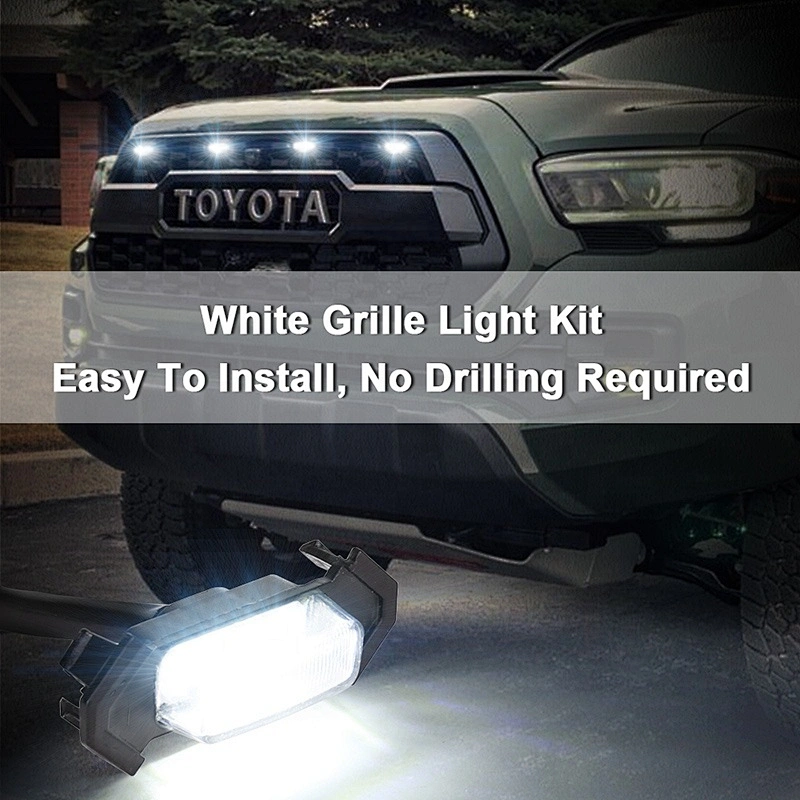 OVOVS 4PCS White LED Grille Lights With Fuse Adapter Fit for TACOMA TRD Grille 2016 2017 2018