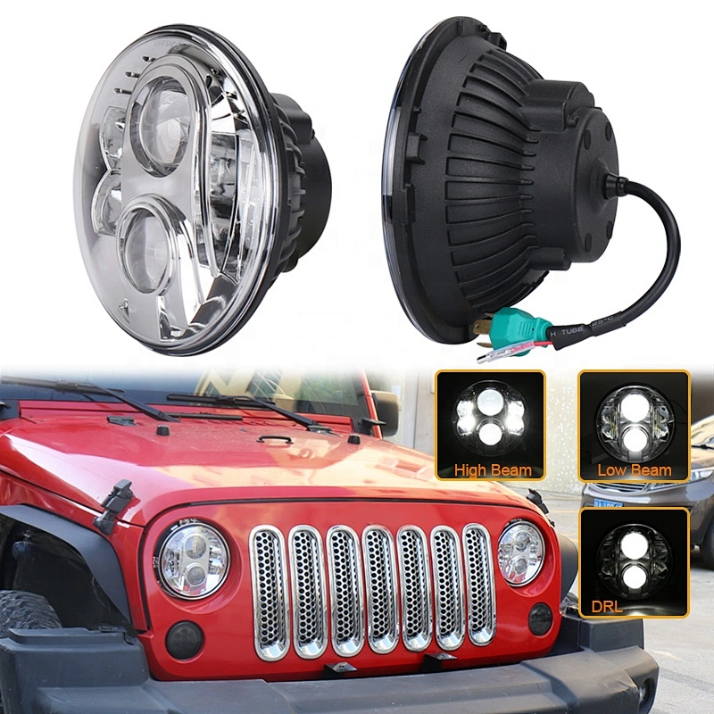 Auto parts OVOVS Projector 7 Inch Hi/Lo Beam DOT Round 80W JK 7'' Led Headlight for J-eep Wrangler Motorcycle