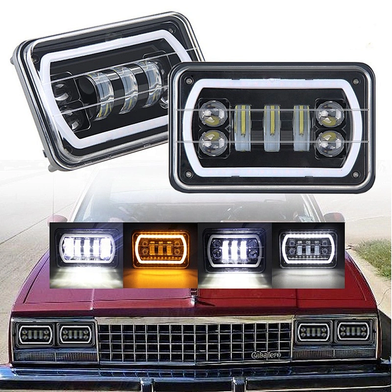 Truck 4x6 LED Projector Headlight Sealed Beam Retangular Headlights White/Amber drl turn signal 4x6