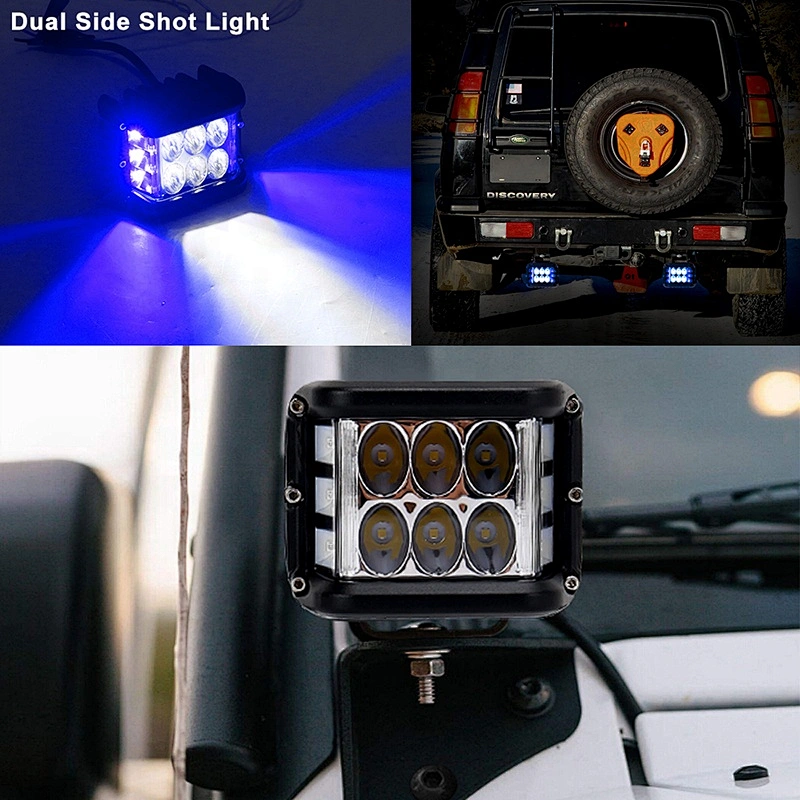 OVOVS Dual Color Led Work Light Side Shooter Flashing Work Light Blue Strobe Light 30W for Offroad 4x4