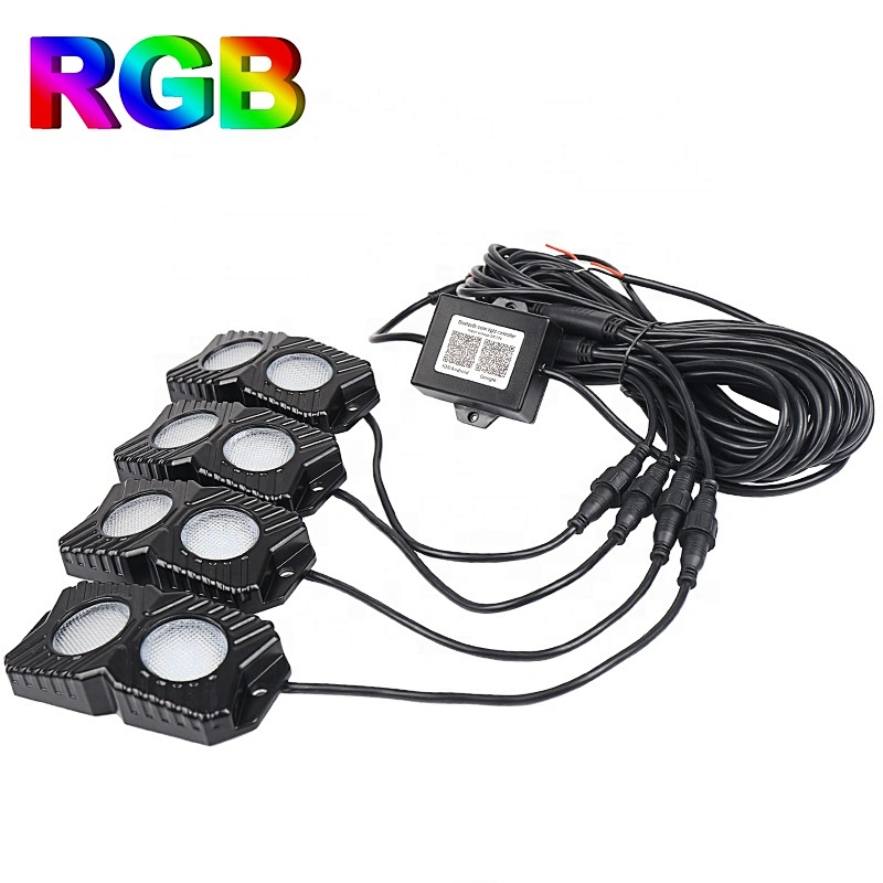4pods app bluetooth 12V rgb led rock light 18W led under car rock light for 4x4 offroad, SUV, Trucks