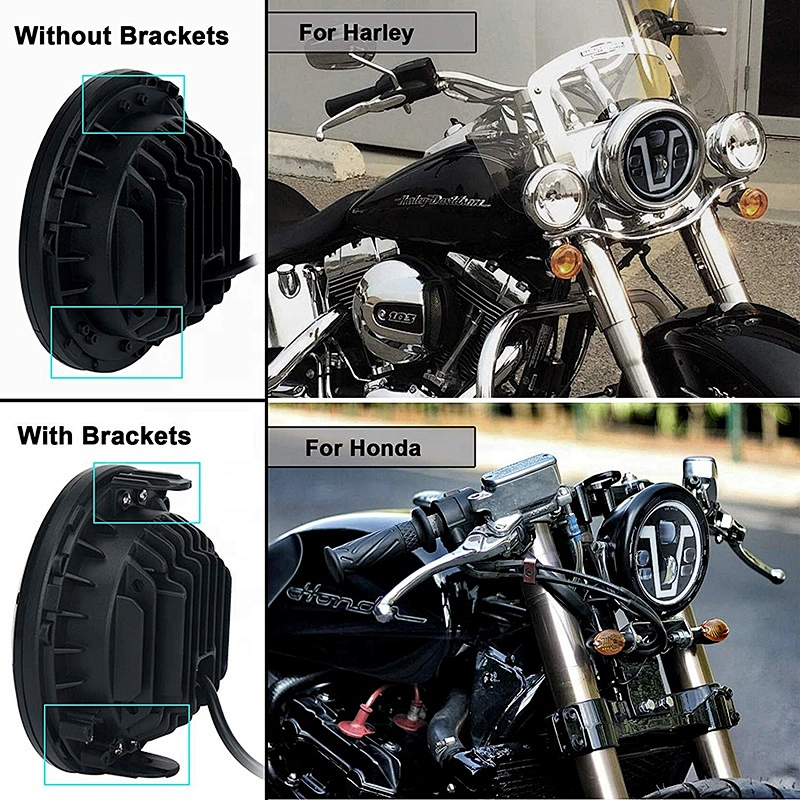 OVOVS 7 Inch Motorcycle Led Headlight 12V White V Type Halo DRL Led Headlight for Harley Honda CB400