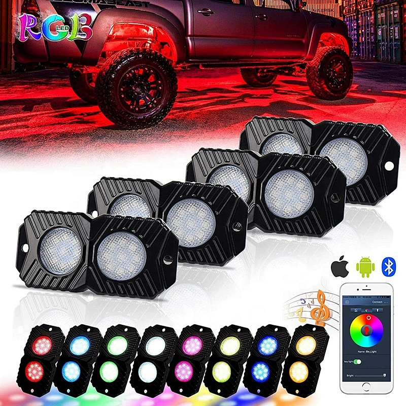 OVOVS Bluetooth Controller RGB Rock Light 4Pods 6Pods 8Pods RGB Rock Lights for Vehicles 4x4 Off-road Trucks Undercar Lights