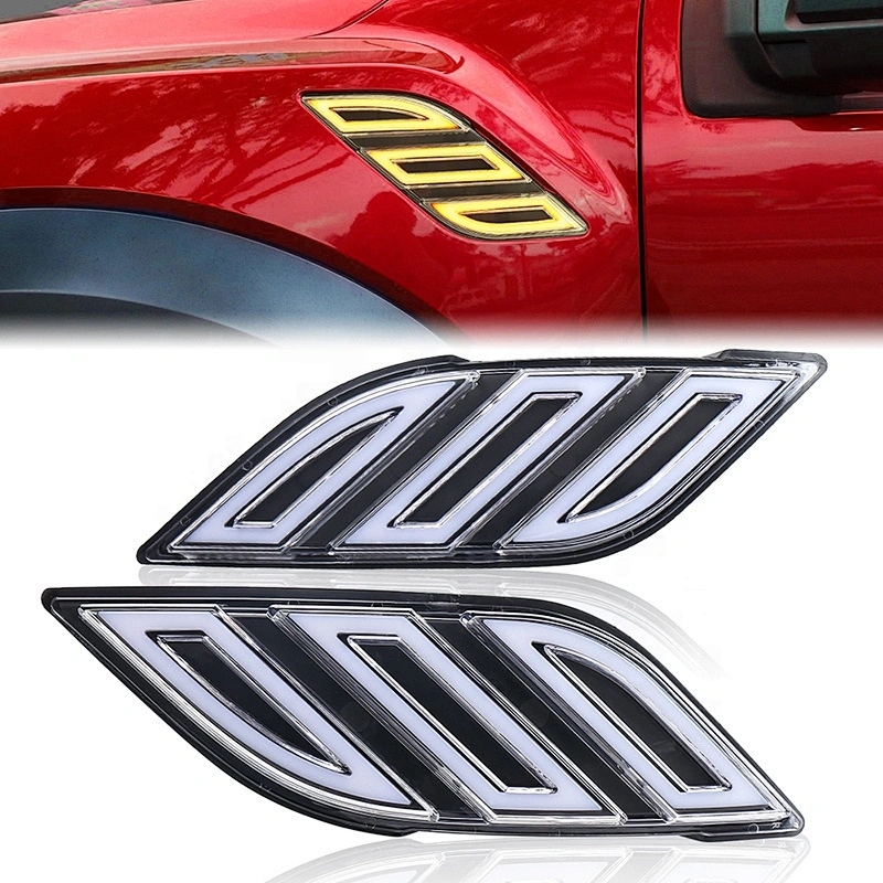 OVOVS Led Fender Vents Lighting with Amber Sequential Turn Signal Light White DRL for Ford Raptor 2017 up