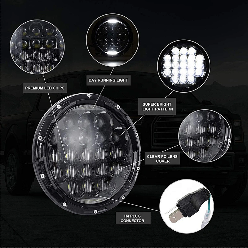 OVOVS 84w High Power Drl H4 5D Lens 7inch Round Led Headlight for Jeep JK TJ LJ CJ