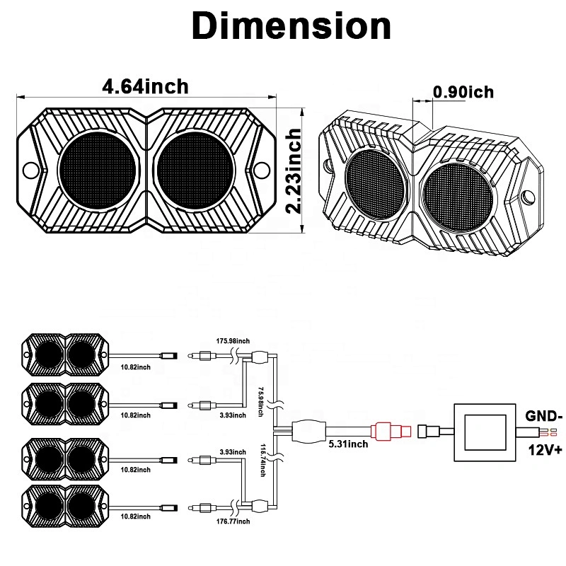 4pods app bluetooth 12V rgb led rock light 18W led under car rock light for 4x4 offroad, SUV, Trucks