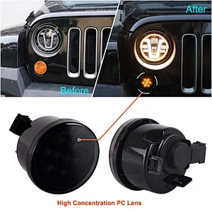 OVOVS Front Fender Turn Signal LED Lights with Smoked Lens Amber indicator Lights for Jeep Wrangler Willy Wheeler