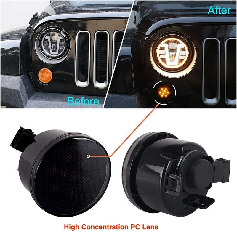 OVOVS Front Fender Turn Signal LED Lights with Smoked Lens Amber indicator Lights for Jeep Wrangler Willy Wheeler