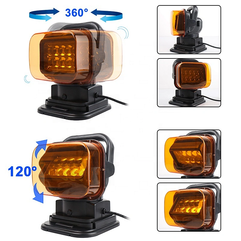 OVOVS 12V 24V LED Searchlight 50W Yellow Cover Remote Control 360 Degree Marine Rescue LED Search Light