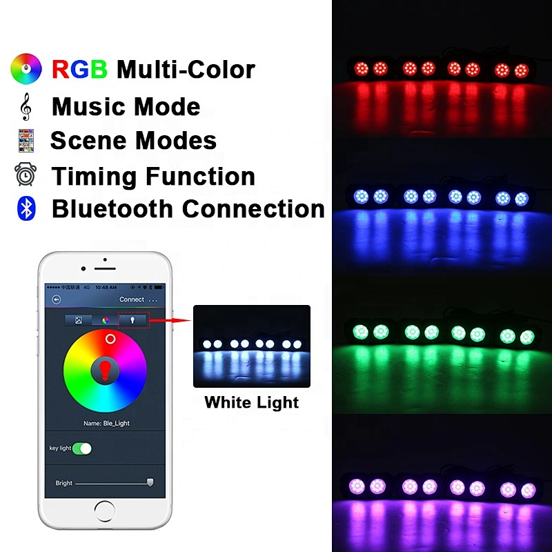 OVOVS Bluetooth Controller RGB Rock Light 4Pods 6Pods 8Pods RGB Rock Lights for Vehicles 4x4 Off-road Trucks Undercar Lights