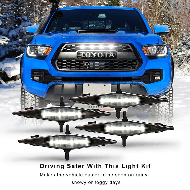 OVOVS 4-Pack Smoked Led Grille Light Kits with Fuse Wiring Harness for Toyota 4Runner TRD Pro Grille