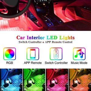 OVOVS RGB Bluetooth Control Car Interior Led Strip Light 4PCS 12v Auto Atmosphere Light Underdash Lighting Strip Kit
