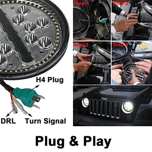 OVOVS LED Headlights 7 inch Halo Headlamp 63W with Hi Lo Beam Amber Turning White DRL Snowflake Style for Jeep Wrangler Hummer