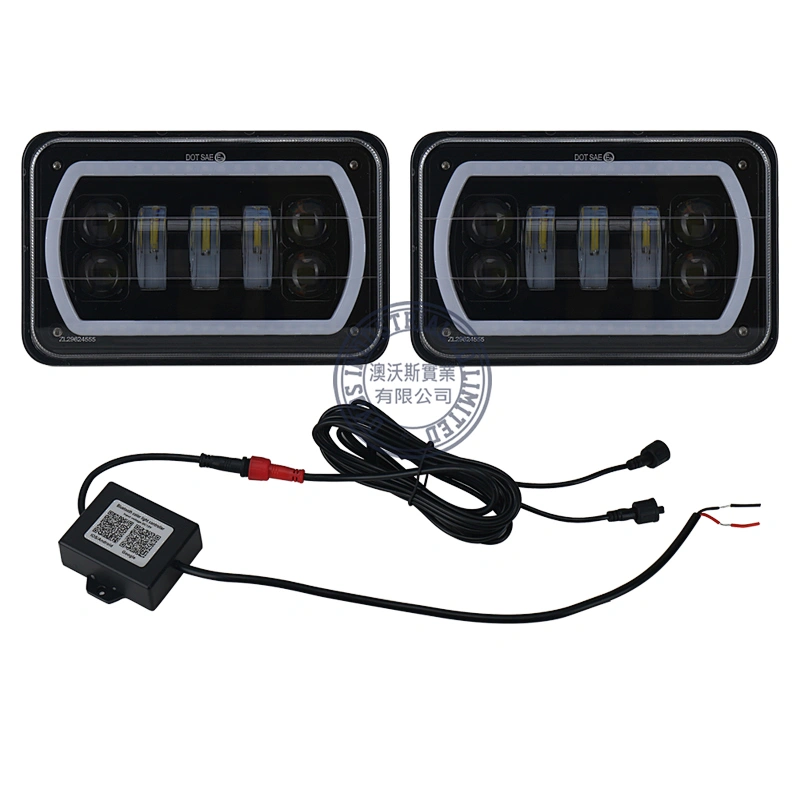 OVOVS Off Road 4x6 Truck LED Headlight with RGB Halo High/Low Beam Bluetooth Remote Control for Jeep Chevrolet Ford Truck