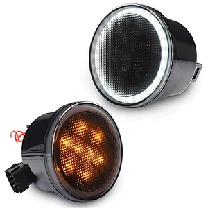 OVOVS Smoked Amber Car LED Parking Side Marker Light Front Fender for Jeep WranglerJK Front Grill Turn Light