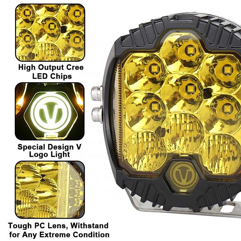 OVOVS 5Inch Round Work Light 50w Dual Color Led Driving Light Yellow Clear Lens for Optional