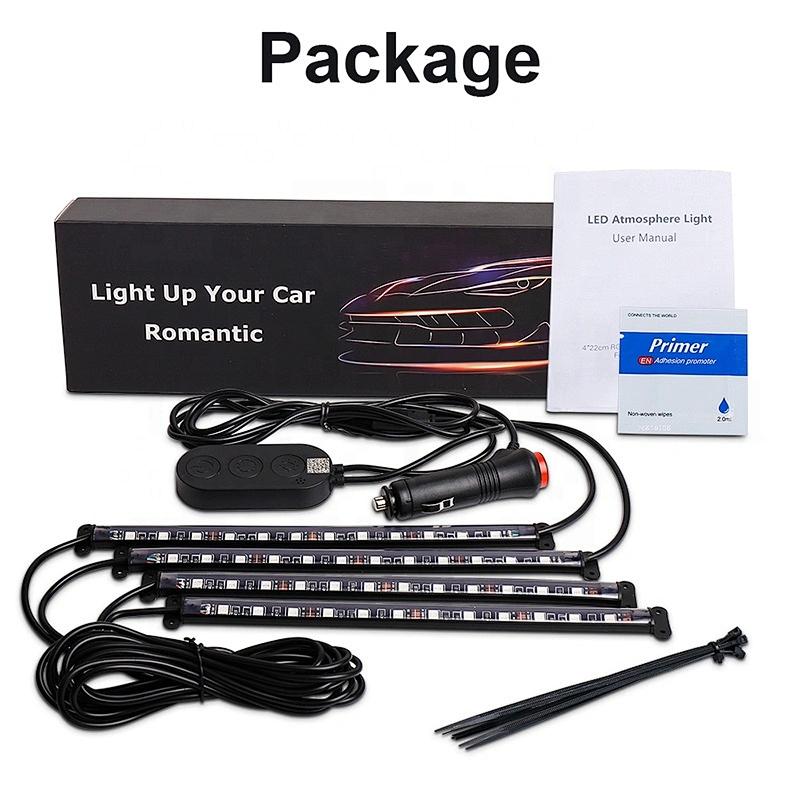 OVOVS RGB Bluetooth Control Car Interior Led Strip Light 4PCS 12v Auto Atmosphere Light Underdash Lighting Strip Kit