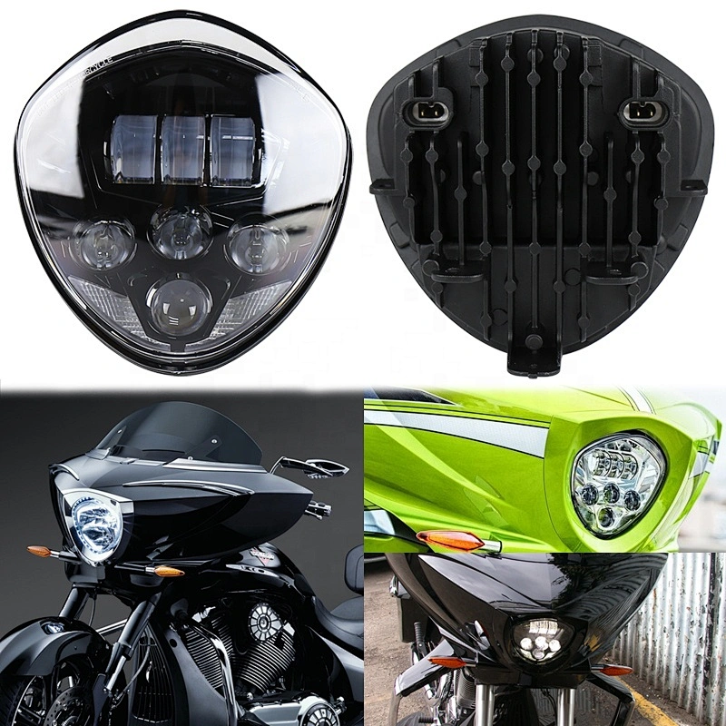 OVOVS Black 60W LED Headlight with High/Low Beam White DRL 12V Motorcycle Headlamp for Victory Cross Road Country
