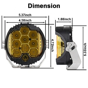 OVOVS 5Inch Round Work Light 50w Dual Color Led Driving Light Yellow Clear Lens for Optional