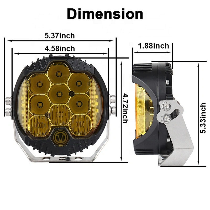 OVOVS 5Inch Round Work Light 50w Dual Color Led Driving Light Yellow Clear Lens for Optional