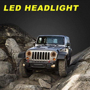 OVOVS 50W 7 Inch Round Led Headlight with DRL Turn Signal Light Led for Jeep