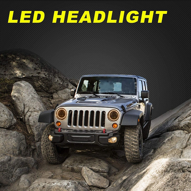 OVOVS 50W 7 Inch Round Led Headlight with DRL Turn Signal Light Led for Jeep
