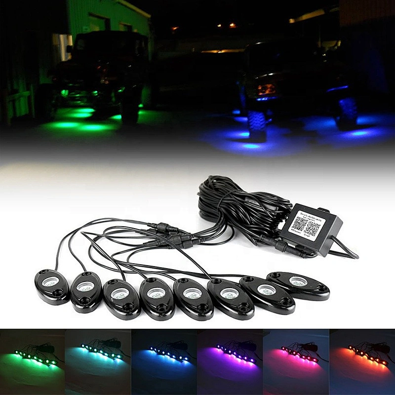 OVOVS 4 6 8 12 Pods LED Waterproof Rock Light RGB Multicolor APP Bluetooth Control Car Underbody RGB Led Rock Light
