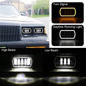 Truck 4x6 LED Projector Headlight Sealed Beam Retangular Headlights White/Amber drl turn signal 4x6