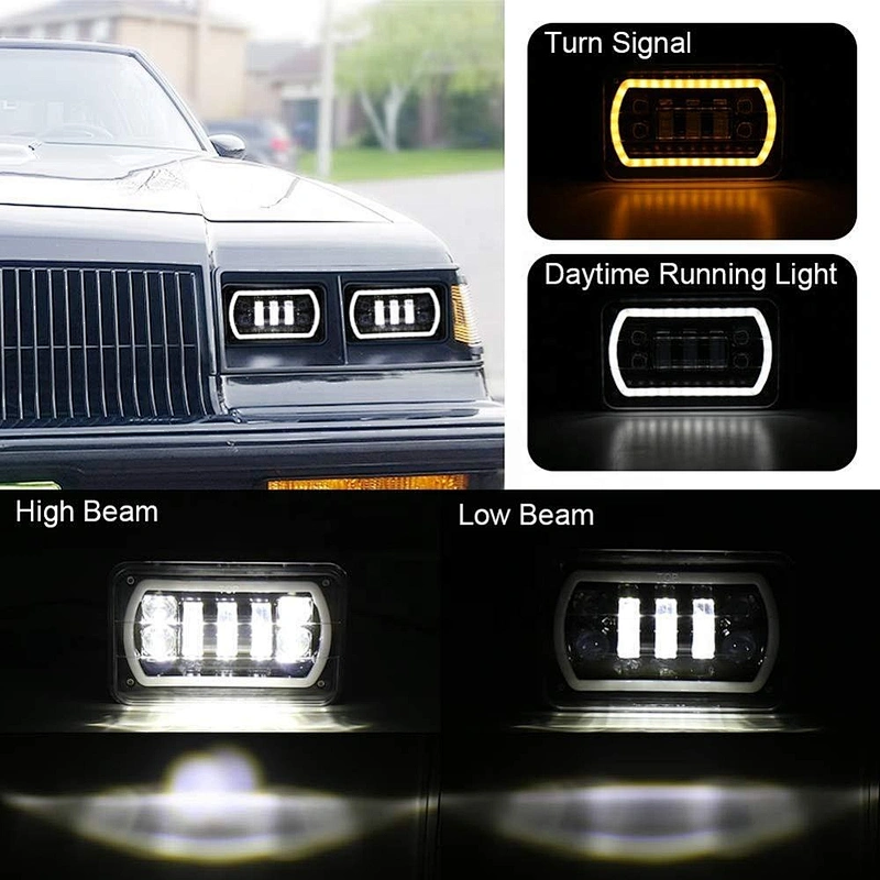 Truck 4x6 LED Projector Headlight Sealed Beam Retangular Headlights White/Amber drl turn signal 4x6