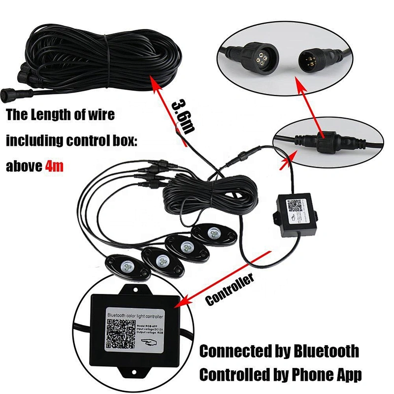OVOVS 4 6 8 12 Pods LED Waterproof Rock Light RGB Multicolor APP Bluetooth Control Car Underbody RGB Led Rock Light