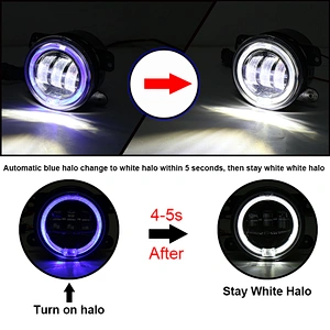 OVOVS 30W Round 4 Inch Led Fog Lights With Automatic Blue Halo 5s Seconds to White DRL For Jeep Wrangler Jk Off Road